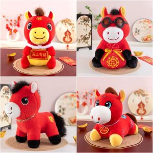 DOWNA Thú nhồi bông Búp bê ngựa nhồi bông Đồ nhồi bông 25cm Quà lưu niệm chúc phúc năm Linh vật Trung Quốc Linh vật ngựa Trung Quốc Năm con ngựa theo lịch âm
