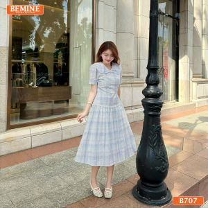 Đầm thiết kế BEMINE cổ nơ kẻ sọc dáng chữ A phù hợp đi chơi-B707