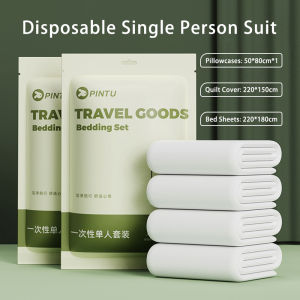 Vision Disposable Bed Sheets Set for Travel Hotel Hygiene Bed Sheet Set Non-Woven Duvet Cover Travel Bedsheet Cover Pillow Portable Double Bed Four Piece Set