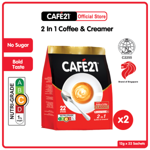[2 Pkts] Cafe21 2 in 1 Instant Coffee Mix | Made With Arabica Coffee | Rich & Bold Flavor | No Sugar Added | Made in Singapore