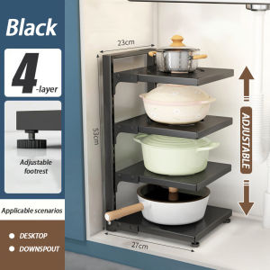 FYBEE Kitchen Rack 2/3/4 Layers Adjustable Multifunction Pot Shelving Pans Pots Racks Kitchenware Storage Rack Counter Cabinet Storage Holders Racks