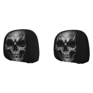 2pcs Universal Car Headrest Covers Halloween Skull Design Soft Polyester Protector Easy To Clean Car Interior Accessory