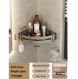 Corner Rectangular Triangle Aerospace Aluminium Shelving Bathroom Kitchen Storage Wall Rack No Drilling Nails Anti Rust