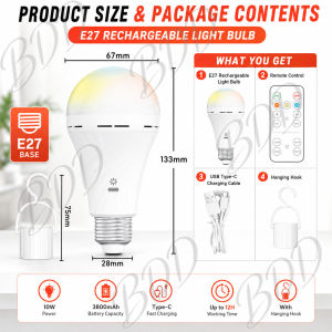 💡 E27 Bulb LED Emergency Light Rechargeable Home Lamp Remote Control Bedroom Lighting