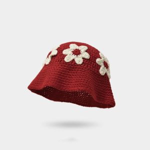 HOUCHU Handmade Crochet Flower Knitted Hat Cute Korean Style Beanies Hat Sweet Sweet Bucket Hat Apparel Accessories