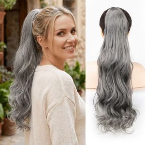 OMQAIO Kẹp vào Tóc nối đuôi ngựa xoăn gợn sóng Tổng hợp Lông xù Tóc giả đuôi ngựa dài Sợi chịu nhiệt Tự nhiên Tóc giả đuôi ngựa có dây rút dành cho phụ nữ