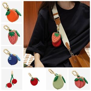 SOTOP Cherry Fruit Shape Coin Purse Strawberry Cute Fruit Keychain Mini Zipper PU Leather Pendant Women