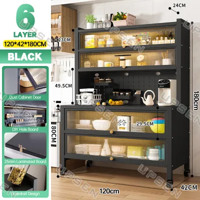 Kitchen Storage Pantry Cabinet Buffet Sideboard Cupboard Coffee Bar Microwave Stand Cabon Steel Organizer With Door