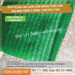 Lưới che nắng khổ 4m che phủ 70% màu đen - Lưới lan Lưới che nắng Thái Lan