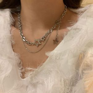 Double-layer Star Necklace Clavicle Chain Choker Hiphop Silver Chain Fashion Accessories
