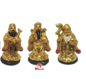 1Set Patung 3Pcs Dewa Fu Lu Sou Kayu Base Ukuran 3inch 5inch Hiasan Patung Tiga Dewa Fu Lu Shou Xing