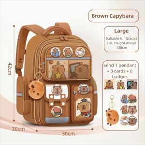 GOLDVAULT Large Capacity Capybara Backpack Waterproof with Card Badge Doll School Bag Cartoon Widen Straps Backpack for Students
