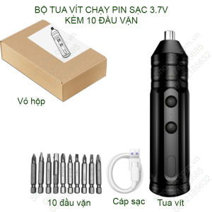 Bộ tua vít mini cầm tay dùng pin sạc 3.7V kèm 10 đầu vặn