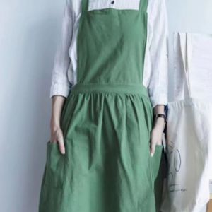 NEXTYOO Bắc Âu Tạp Dề Vải lanh Phong cách Hàn Quốc Bông Đầm công sở Đơn giản Tạp dề hoa