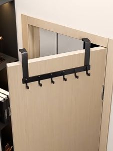 Free Punching Door Behind The Bathroom Black Hook Bedroom Storage Hanger Storage Rack 6 Hooks Door Rear Hook Easy To Use