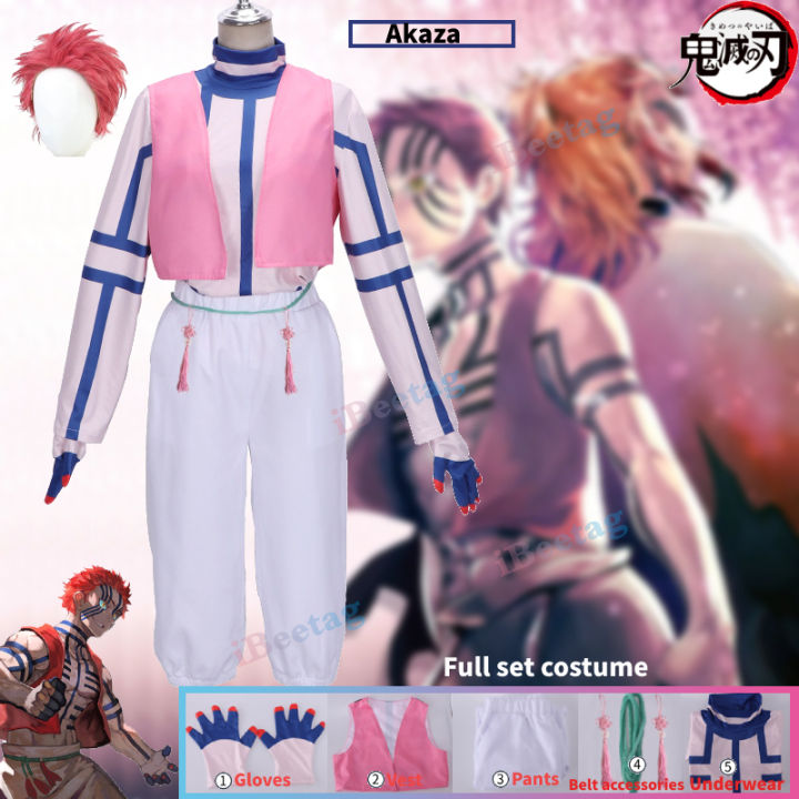 Anime Demon Slayer Akaza Cosplay Full Set Adult Kids Costume Japanese Kimono Uniform Halloween Hakuji Costumes