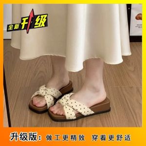 [Free Shipping] Trendy Polka Dot One-Strap Sandals For Women Summer Outdoor Wear 2026 New Style Perfect With Dresses Wedge Heel Slippers