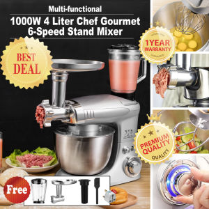 MULTI-FUNCTIONAL DOUGH HOOK WHISK BEATER MEAT GRINDER BLENDER AND JUICER 4 Liter Gourmet 6-Speed Stand Mixer with Power Hub Attachment Capability