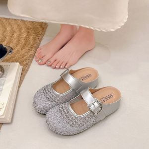 Free Shipping WomenS Thick-Soled Slip-On Sandals 2026 Summer New Style With Hollow-Out Woven Design Single-Strap Closure And Height-Enhancing Features Suitable For Outdoor Wear