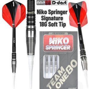 ONE80 SOFT TIP DART - 18G NIKO SPRINGER SIGNATURE BLACK \ SILVER 90% TUNGSTEN SOFT TIP DARTS (ARROW DART LEMBUT)
