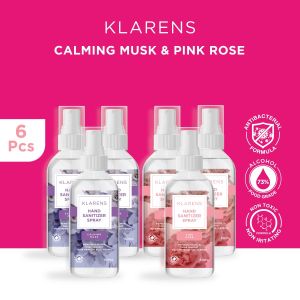 Hand Sanitizer Klarens Spray Pink Rose 3pcs and Calming Musk 3pcs