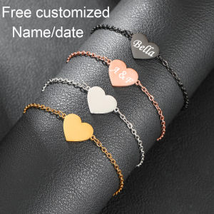 Personalized Heart Bracelet for Women Stainless Steel Custom Name Date I ID Bracelet
