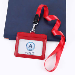 NEW Fashion Business Staff Job Number Card Badge Holder with Lanyard Genuine Leather Bus Card Cover Student Office Worker Employee ID Card Case