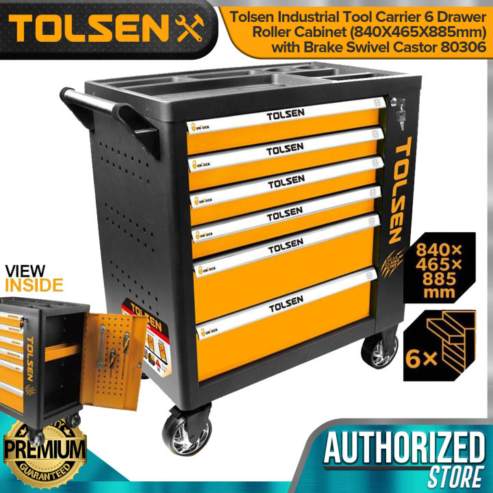 Tolsen Industrial Tool Carrier 6 Drawer Roller Cabinet (840X465X885mm) with Brake Swivel Castor 80306