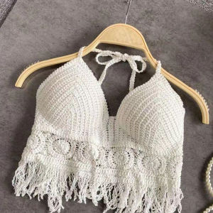 YIFAFA Womens Bohemian Tassel Suspender [2-3 Days Delivery] Floral Hanging Neck Vest Lace Up Backless Suspender Embroidered Lace Up Lingerie