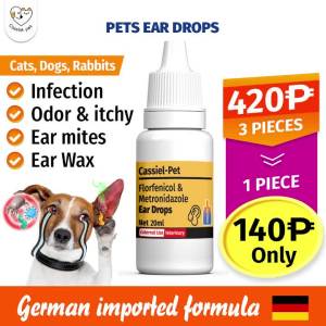 Cassiel Pet Ear Drops For Eliminate Ear Mites Treating Ear Canal Odor Pus And Itching For Dogs & Cat