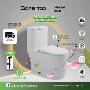 SORENTO ONE PIECE WC Water Closet Rimless design strong flushing tandas jamban toilet bowl SRTWC7624-RL