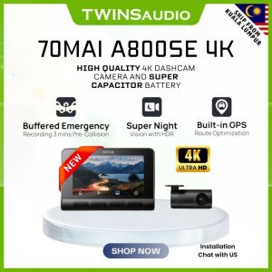 70mai A800SE Dashcam | 4K Resolution | 2 Channel | Built in GPS Night Vision | ADAS | App Control Type-C cable