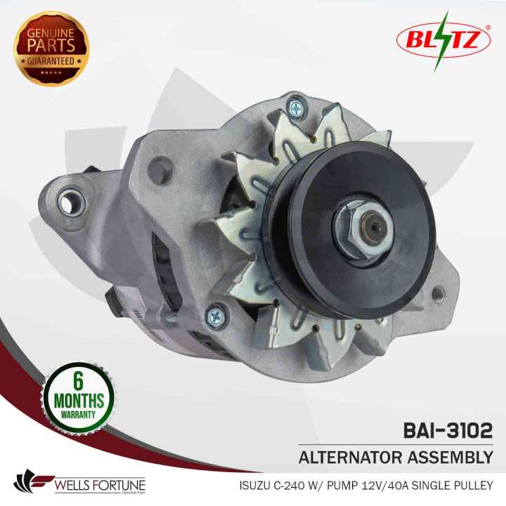 ISUZU C-240 W/ PUMP 12V / 40A SINGLE PULLEY BLITZ ALTERNATOR ASSEMBLY 6 ...