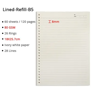 VK Notebook A5/B5/A4 Loose Leaf Refill Papers Notepads Binder Coil Refillable Notebooks 60sheets