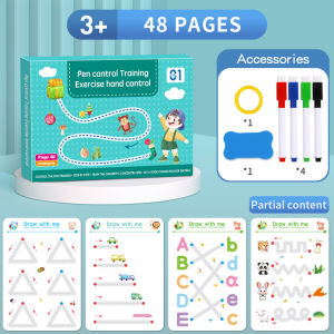 KOGGY Kid Tracing Workbook with Erasable Pen Control Educational Training Toy Stroke Line Point Drawing Thinking Learning Buku Magical Educational Toy Drawing Thinking Dot To Dot Writing Practice Calligraphy Reusable Copybook Tracing Book Handwriting