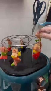 Stainless Steel Vertical Air Fryer Grill Household Meat Baking Barbecue Skewer Holder Multifunctional Double Layer Oven Hanging Bracket不锈钢立式空气炸锅烤架家用烤肉烧烤架多功能双层烤箱吊架