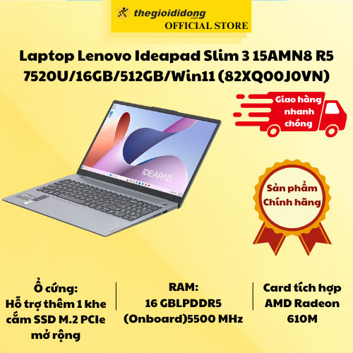 Laptop Lenovo Ideapad Slim 15AMN8 R5 7520U/16GB/512GB/Win11