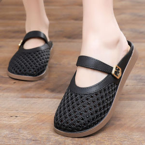 Free Shipping WomenS Summer Slip-On Sandals For Students Hollowed-Out Breathable Flat-Soled Soft-Bottomed Suitable For Pairing With Skirts Beach Lazy Half-Slippers