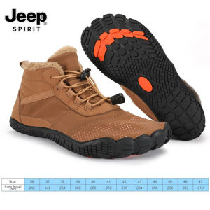 Jeep Women Men Winter Booties High-Top Barefoot Trekking Mountain Boots Anti-Skid Hiking Sneakers Outdoor Wear-Resistant Snow Boots