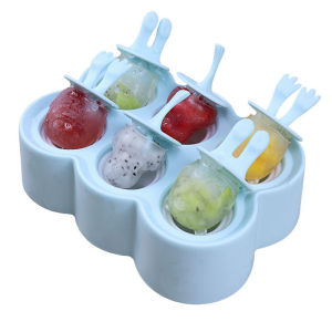 DIY 6 Cells Funny Silicone Ice Cream Mold Popsicle Molds Homemade Dessert Freezer Fruit Juice Ice Pop Maker Mould with Sticks