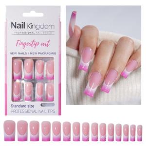 30pcs Long Square French Tip Press On Nail Glossy Acrylic False Nail Full Cover Stick on Nail For Women and Girls