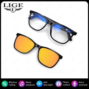LIGE AI Smart Glasses with Camera Sunglasses Mini Camera Video Recorder Wireless Bluetooth Call Anti-blue Glasses for Men Women