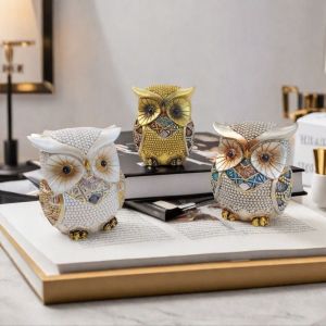 MUKANG Retro Owl Ornament Resin Luxury Miniature Figurine Sculpture Crafts Simulated Animal Statue Cabinet