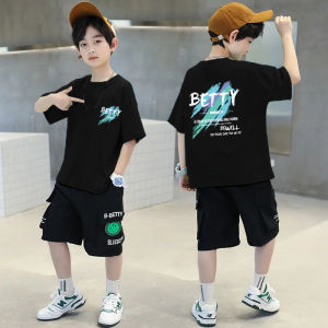 Melo Fashion Boys cotton short sleeved T-shirt 2025 Summer New Fashion Brand Loose Colorful Letter Middle Big Boys Top T恤