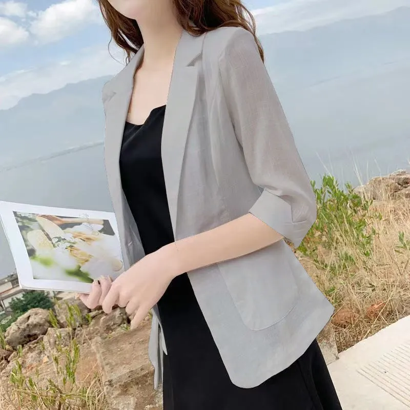 Cotton Linen Suit Women Summer Korean Style Thin Ladies Sun