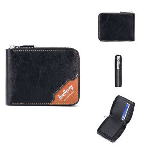 Baellerry Outlet D5104 Bifold Money Wallet Zipper Dompet Uang Lipat Resleting Tebal Bahan Sintetis Lembut Muat Banyak