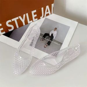 Free Shipping Korean-style pointed-toe jelly shoes for women 2026 new collection transparent crystal shoes hollow design shallow opening fashionable dance sandals for women