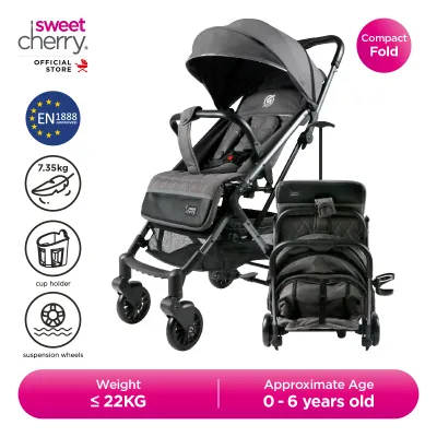 Sweet Cherry Compact Folding Stroller SC329 Valor Stroller for Babies up to 22KG with Pull Rod and Bottle Holder