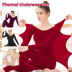 NOER 2Pcs Traceless Thermal Underwear Set Ultra-Thin Long Sleeve Intimate Pajamas Women Base Layer Winter