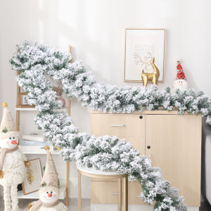 [Ship From Philippines] 2.7M White Falling Cedar Rattan Christmas Wreath Decoration For Christmas Tree Fireplace Staircase Door Garden Courtyard Decoration Garland